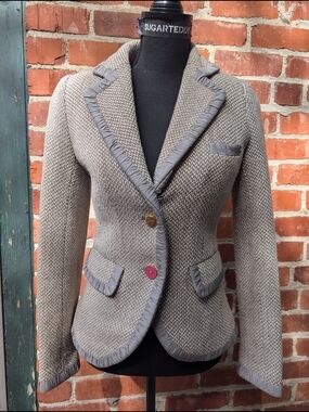 Joules Womens Gray Tailored Knit Wool Blazer Jacket